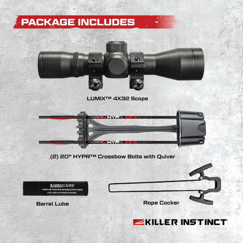 Beast Mode Crossbow Kit With 405 FPS Power And 195 Lb Draw Weight X Cam Synchronized System Lumix 4x32 Scope, bolts, rope cocker