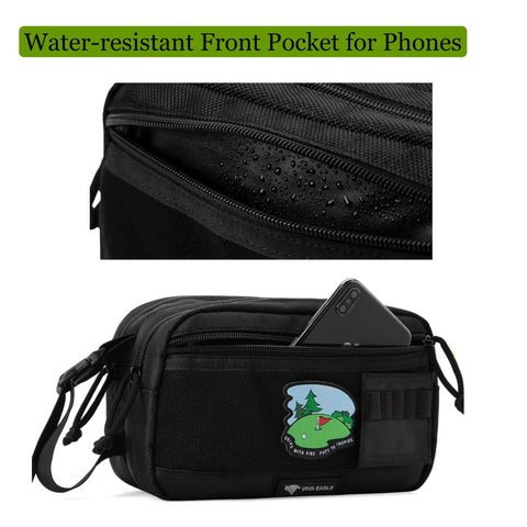 Go To Golf Pouch Bag For Balls And Valuables With Hook And Loop Front Panel Detachable Tee Holder And Motivation Patches