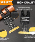 Badass 50 Piece Oscillating Tool Blade Set Featuring 45 Curved Edge And 5 Titanium Straight Cutters For Cutting Wood Plastic Drywall Metal Demolition Tasks Quick Swap Universal Lock with titanium-coated blades.