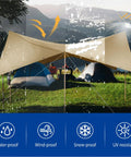 Beige 6x8 Heavy Duty Waterproof Tarp 12.5 Mil Ultra Tough Tear Resistant Poly Cover used in outdoor camping scene