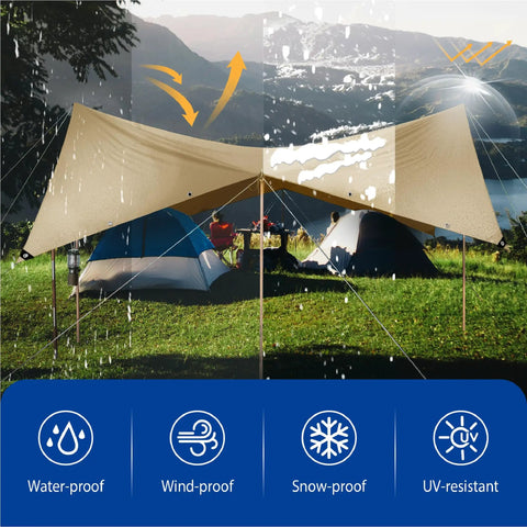 Beige 6x8 Heavy Duty Waterproof Tarp 12.5 Mil Ultra Tough Tear Resistant Poly Cover used in outdoor camping scene