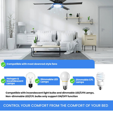 Ceiling Fan Remote Control Kit With 3 Speed Settings And Light Dimming Easy To Program And Install Compact Design Wall Mount
