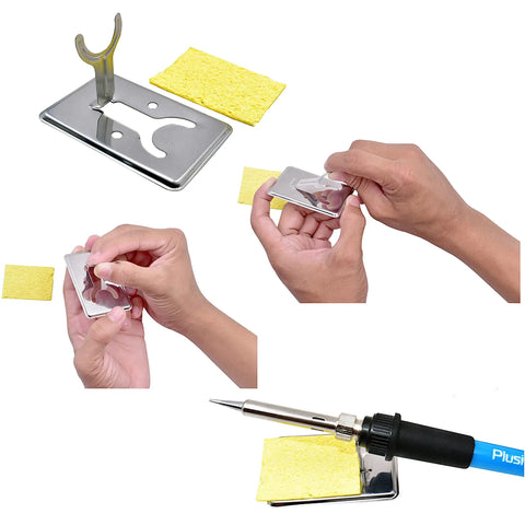 Straight Up Solid 60W Soldering Iron Kit with quick heat ceramic element, showing cleaning sponge and soldering stand setup.