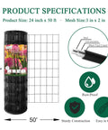 Black PVC Coated Welded Wire Fence 24 Inch By 50 Foot Garden Border Mesh 2x3 In 16GA Vinyl Coated Galvanized Steel Wire Roll
