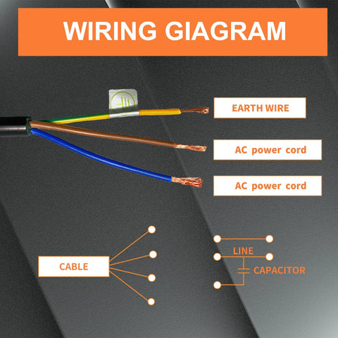 Wiring diagram for Powerful 100W Single Phase Concrete Vibrator Motor 110V 3600 RPM Aluminum Alloy Vibration Motor with labels.