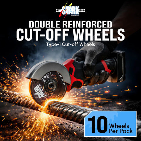 Double reinforced cut-off wheel in use, cutting through metal, 3-Inch Cut-Off Wheels 1/16-Inch Thick 3/8-Inch Arbor Double Reinforced For Maximum Strength USA Made 10-Pack Premium Quality Metal Cutting Discs Built Tough To Outlast Imported Wheels