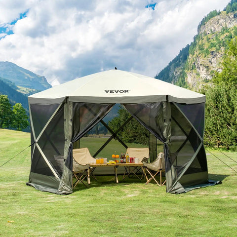 12x12ft Pop Up Gazebo Tent With Mosquito Netting, 6 Removable Wind Panels And 2 Mesh Windows, Outdoor Canopy Shelter For Patio
