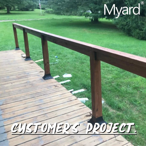 Nominal 4x4 Post Base Cover With Skirt Flange And Stainless Steel Screws For Deck Porch Railing Support Black in use