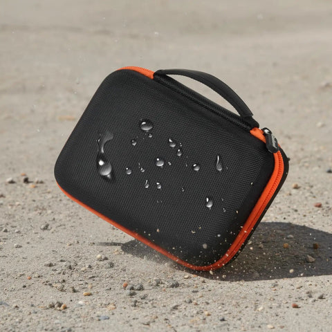 Built Tough Waterproof Multimeter Storage Case For MM325 MM420 MM69149P And More, black case with orange zipper on sand