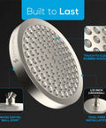 High Pressure Rain Shower Head With No Tools Needed Easy Install, Luxury Brushed Nickel 6 Inch Round, Adjustable Water Spray
