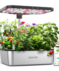 Indoor Hydroponics Growing System Kit With 15 Pods, 36W Full Spectrum LED Grow Light, App Control, Stainless Steel Tank