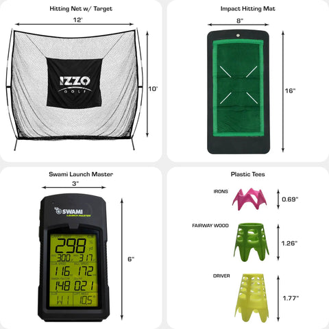 Launch Master Golf Swing Trainer Bundle With Net Practice Mat And Launch Monitor for indoor golf setup and metrics