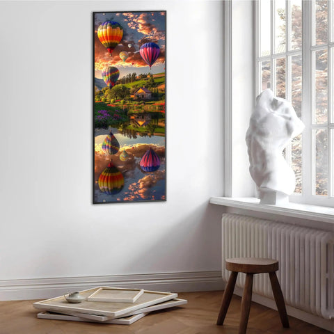 5D Landscape Diamond Painting Kit For Adults With Hot Air Balloon Scene Full Round Drill Crystal Art DIY Craft Cross Stitch Embroidery For Home Wall Decor And Office Space 11.81x31.5 Inches displayed on wall