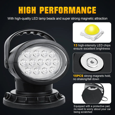 360 Degree LED Spotlight With Remote Control Rotating Work Light With Magnetic Base high performance features