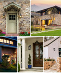Outdoor Wall Lantern Sconce Light Waterproof Exterior With E26 Base in various home settings showing matte black finish and clear glass shade.