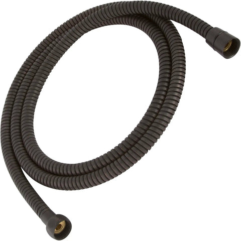 72 Inch Flexible Shower Hose For Handheld Showerhead In Oil Rubbed Bronze Stainless Steel Outer Tube Extra Long And Durable Tough As Nails Built To Last Corrosion Resistant And High Pressure Safe Double Buckle Connector For A Tight Leak Free Fit coiled on a surface
