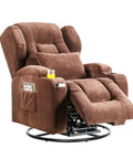Brown recliner with Heavy Duty 25.5 Inch Round Swivel Base With 10 Inch Mount Plate, showing 360 Degree Swivel Chair Base