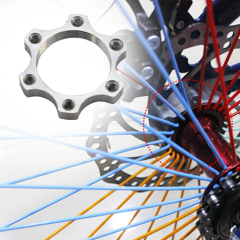 2 Pack Freewheel Threaded Hubs For Bike Aluminum Alloy 6 Bolt Flange Disk Brake Rotor Adapter Hub Conversion 44mm And 1.73 Inch Cycling Accessories with colorful spokes and detailed rotor connections.