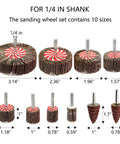 Image displaying the Twenty Piece Pro Grade Abrasive Flap Wheel Sander Set with Eight Flap Wheel Sizes and Two Cone Shapes, 1/4 in Shank