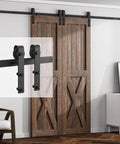 Six Foot Sliding Barn Door Hardware Kit For Double Doors With Smooth Quiet Track System Heavy Duty Carbon Steel Construction