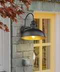 Awesome 12 Inch Dome Farmhouse Outdoor Barn Light Fixtures Rustic Exterior Wall Sconces In Matte Black Finish With Gold Interior