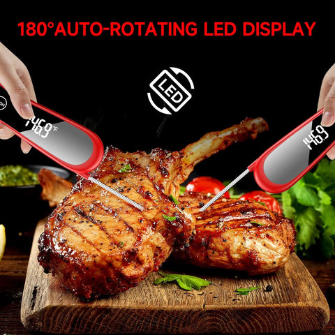Digital Meat Thermometer With IP67 Waterproof Body And 180 Degree Foldaway Probe measuring grilled meat