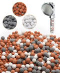 Replacement Mineral Shower Head Beads Set For Filtered Showers, 150g Pack Three Bags Of Tourmaline Orange Beads, Anion Gray Beads, And Ceramic White Beads, 7-8 Millimeter Filtration Stones For Purifying Water shower head with beads.