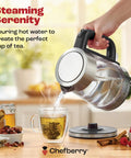 1.7L Electric Kettle For Tea And Water With Borosilicate Glass Body Pouring Hot Water Into Cup