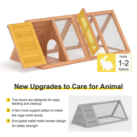Outdoor A Frame Rabbit Hutch And Small Animal Coop With Two Door Run Cage, Wooden Triangle Quail Hutch, fits 1-2 rabbits.