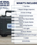 Pro Grade Windshield Repair Kit for Chips, Cracks, and Scratches, Auto Glass Repair Tool for Cars and Trucks with tool box and contents list