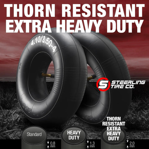 Thorn Resistant 4.10/3.50-4 Inner Tubes 2 Pack Built Tough Replacement For Wheelbarrows Lawn Mowers Hand Trucks And More