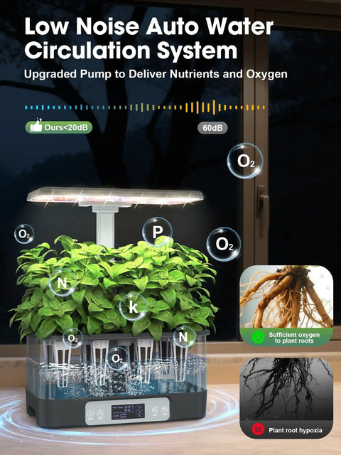 8 Pod Smart Indoor Hydroponics Growing System Kit With WiFi App Control LED Grow Light Stainless Steel Herb Planter in use