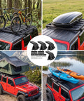 Jeep with bikes, cargo box, tent, kayaks on 4 Piece Roof Rack Mounting Bracket Set For Jeep Wrangler JL JK Gladiator JT Cherokee XJ