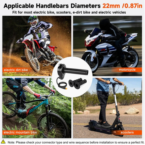 Full Twist Throttle Grip Kit Waterproof 3 Pin For 12V-72V Ebike Scooter Mountain Bike And Dirt Bike Plug N Play Designed For 7 8 Inch Handlebars Quick Twist Action