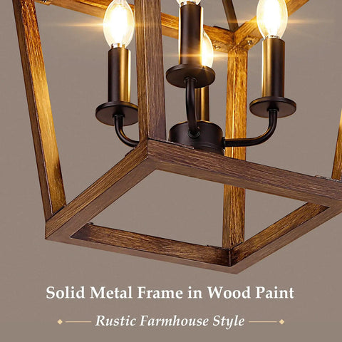 Farmhouse Style Chandelier Light Fixture For Kitchen And Dining Room With Barn Chic Vibe, A 4 Light Rustic Pendant Close-up