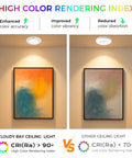 Comparison of CRI rating in Motion Sensor LED Ceiling Light 120V 10W 5000K Daylight vs standard ceiling light with paintings.