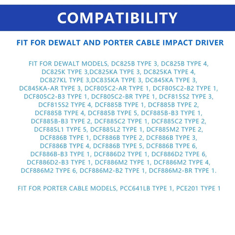 Compatibility chart for 2-Pack Spring Kit With Steel Ball For DCF885 DCF886 DCF805 Impact Driver Replacement Parts.