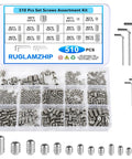 510 Piece Set Screw Kit With M3 M4 M5 M6 M8 Stainless Steel Grub Screws Anti Rust And Corrosion Resistant Hex Socket Hardware For Doors Cabinets Furniture And DIY Projects Easy Install And Long Lasting, assorted screws in organizer
