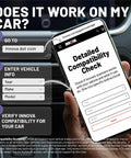 Smartphone displaying Innova's compatibility check for the Easy No Fuss Check Engine Code Reader And Scanner For 1996 And Later OBDII Cars.