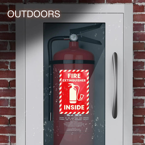 Fire Extinguisher Inside Sticker 4x6 Inch Reflective High Visibility Engineer Grade Vinyl Safety Label on cabinet