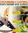 Pro Grade 8.75 Inch Titanium Bypass Pruning Shears With Razor Sharp Japanese High-Carbon Steel, Non Slip Grip