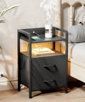 Nightstand With Charging Station And LED Light Strip, Modern End Table With USB Ports, AC Outlets, Storage Shelf And Two Fabric Drawers, Smart Bedroom Nightstand For Convenience And A Boss Vibe beside bed