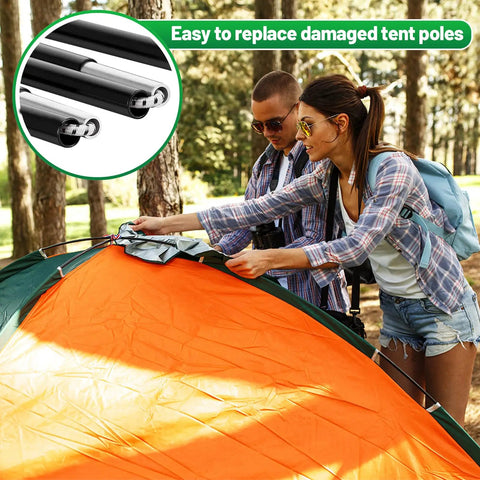 Heavy Duty Tent Pole Replacement Kit For 3-4 Person Tents, 20ft Pre-Assembled 16-Section Poles in camping setup