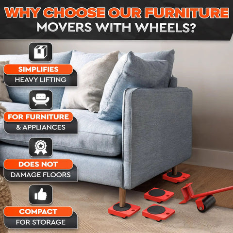Hard Floor Furniture Movers With Wheels Up To 220 Lbs Appliance Lifter Tool Set With 11.9 Inch Lever And Four Sliders For Sofas Beds Dressers And Cabinets Easy Room Rearranging Not For Carpet