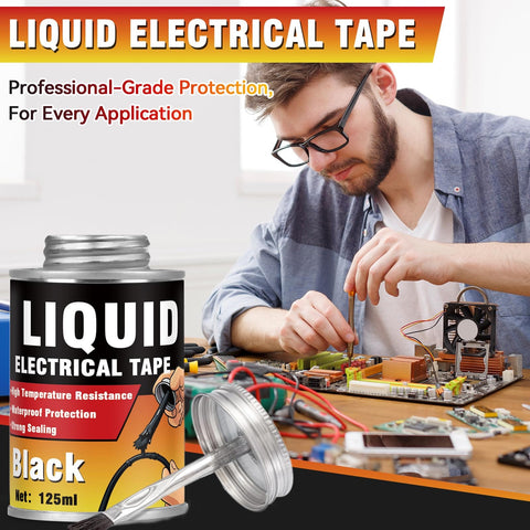 Man repairing circuit board next to Liquid Electrical Tape Quick Drying Insulating Glue Black Waterproof Wire Sealant
