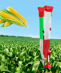 Adjustable Handheld Seed Spreader and Planting Tool for Home Gardens in cornfield with corn ears