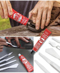 Repair Adhesive for Shoes and Boots, Clear, 7 Tubes, Includes Pixiss Spreader Tools Set for Easy Application and a Strong Bond on Leather, Vinyl, Rubber and Canvas to Fix Up Worn Footwear with hands applying adhesive to shoe.