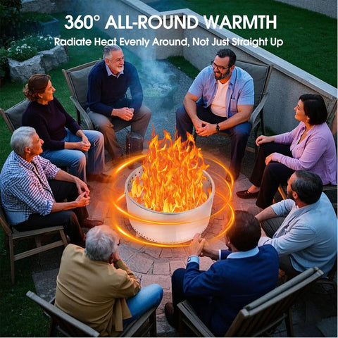Group enjoying Smokeless Fire Pit for Campfires and Chill 20.5 Inch Wood Burning Camping Stove with Removable Stand and Ash Pan