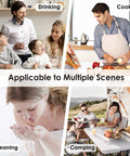 Multiple uses of 15UA-UF 0.01 Micron Under Sink Water Filter System for drinking, cooking, cleaning, and camping scenes.