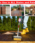 Person using Two Pack Deck Stain Brush Set With Threaded Long Handle, 7 Inch Stain Applicator And 60 Inch Extension Pole on deck